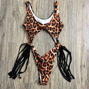 Cheetah Printed One Piece Swimsuit with fringe